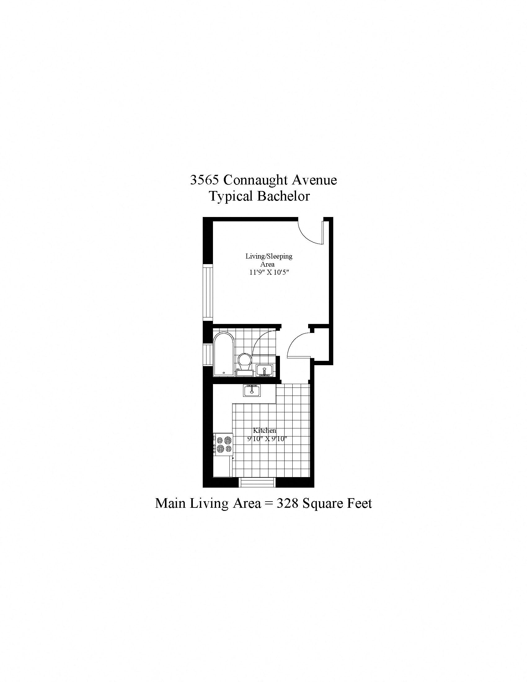 Floor plan for studio, 1 bath, 328 sqft